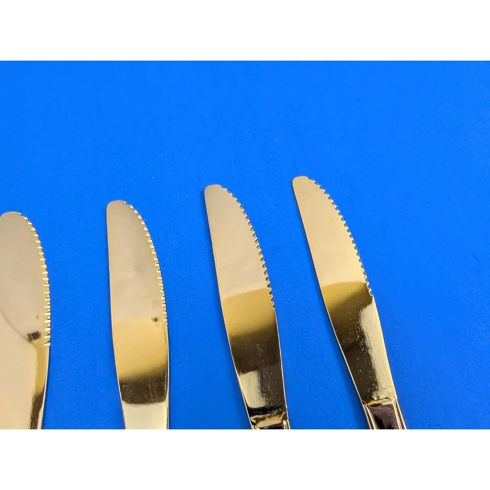 Vintage Stainless Steel Japan Silver Gold Tone Floral Butter Knife Set of 5